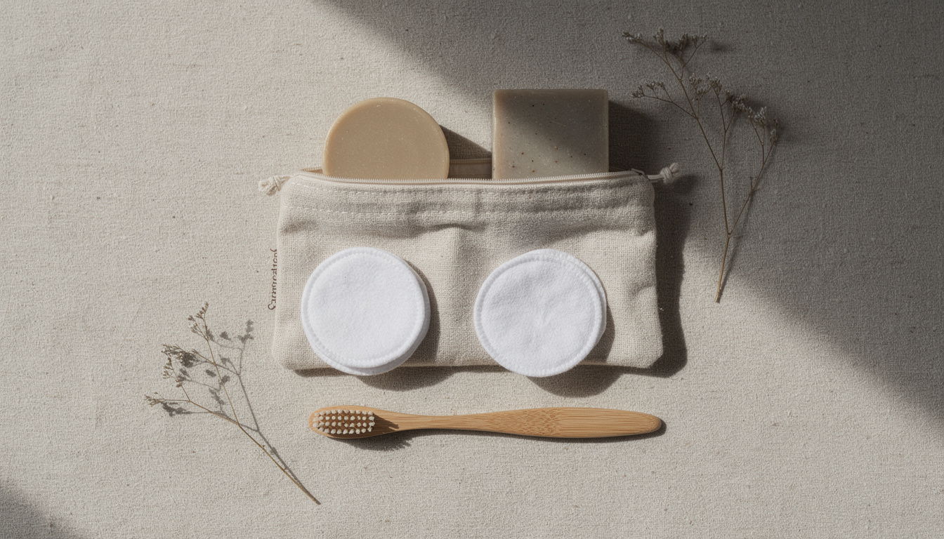 découvrez la trousse de toilette zéro déchet idéale, composée de produits solides et lavables, parfaite pour voyager léger tout en respectant l'environnement.